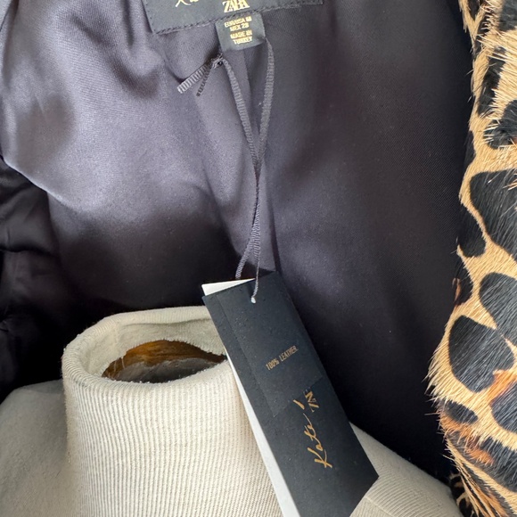 KATE MOSS x ZARA 100% LEATHER JACKET IN LIGHT BEIGE ANIMAL PRINT -M - Picture 9 of 11